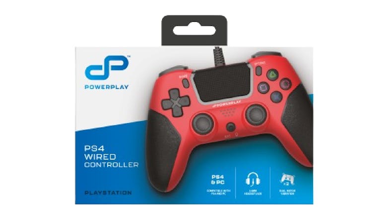 PowerPlay Wired Playstation 4 Controller with AUX Plug - Red