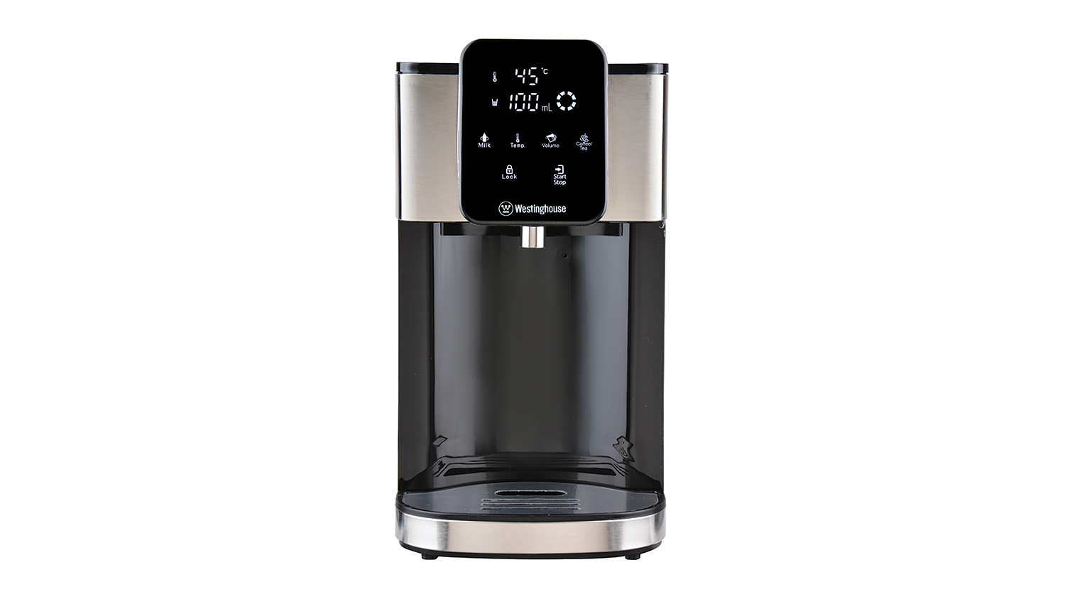 Black and silver Westinghouse hot water dispenser with digital display and control panel