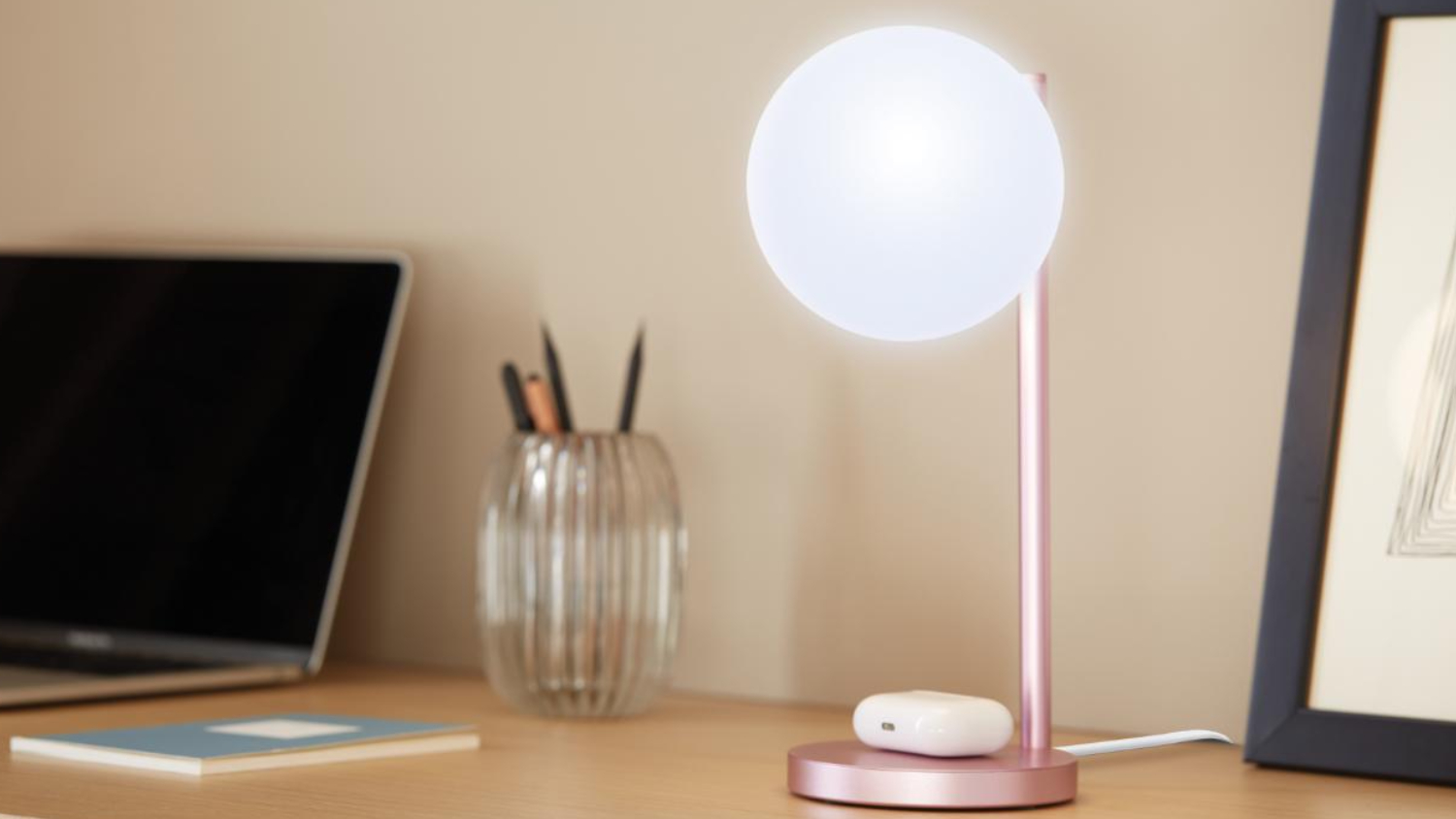 Lexon Bubble Desk Lamp with Wireless Charging - Pink