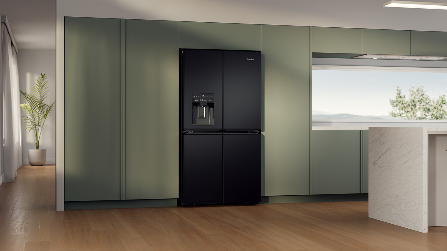 Haier 601L Quad Door Fridge Freezer with Ice & Water - Black (HRF680YZC)