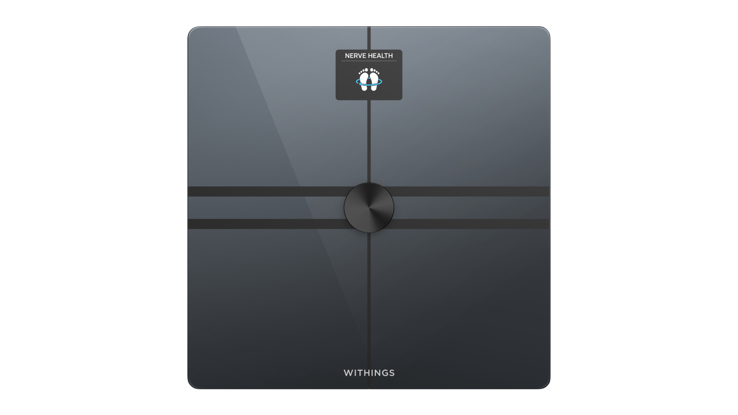 A modern Withings Body Comp Digital Scale with sleek black finish