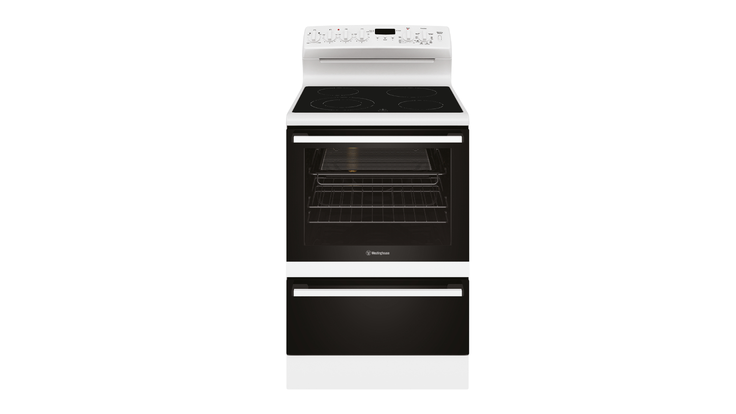 Westinghouse 60cm Freestanding Oven with Ceramic Cooktop - White (WLE645WCB)