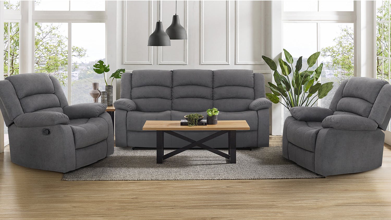 Ashleigh Piece Fabric Recliner Lounge Suite Harvey Norman New