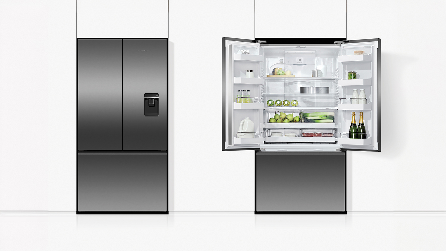Fisher & Paykel 569L French Door Fridge Freezer with Ice & Water Dispenser - Black Stainless Steel (Series 7/RF610ANUB5)