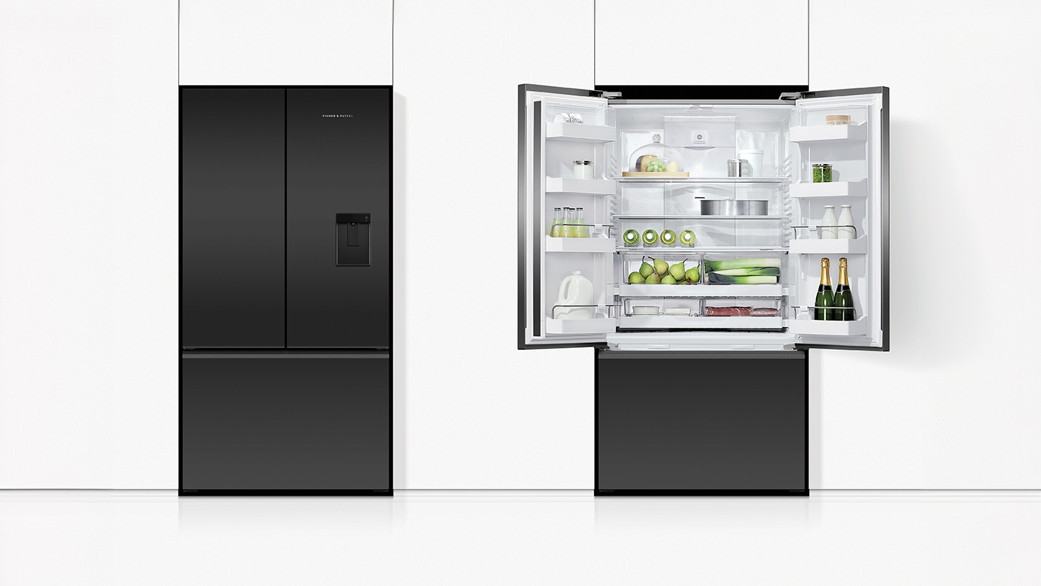 Fisher & Paykel 569L French Door Fridge Freezer with Water Dispenser - Black Glass (Series 7/RF610AZUB5)