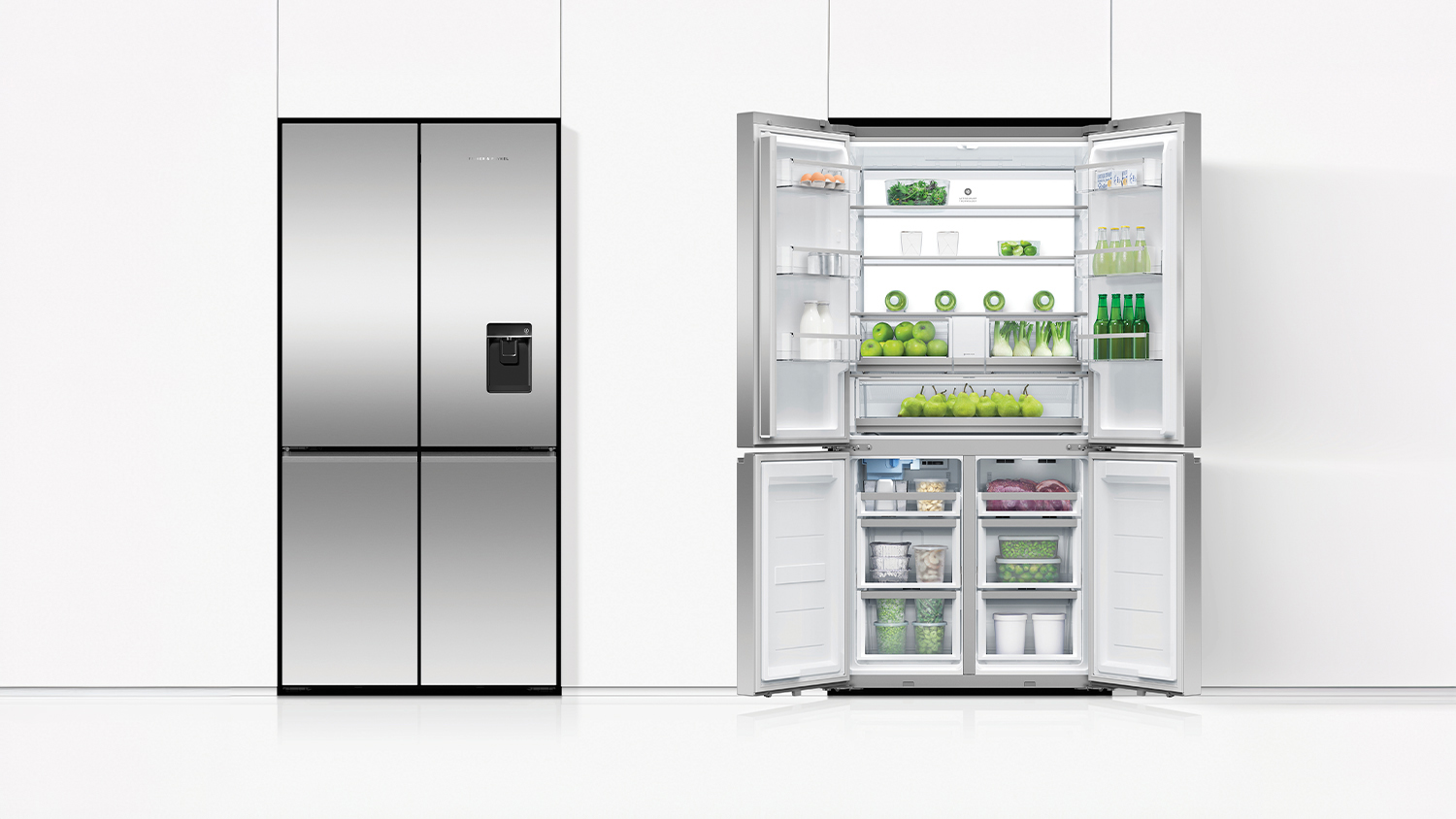 Fisher & Paykel 690L Quad Door Fridge Freezer with Ice & Water Dispenser - Stainless Steel (Series 7/RF730QNUVX1)