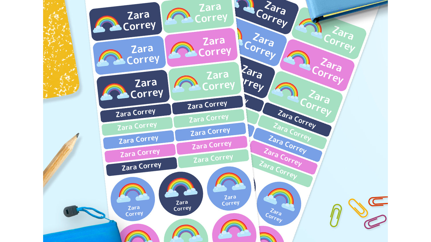 Name Labels - Stick-On Rectangle, Round, Mini, and Mixed Packs