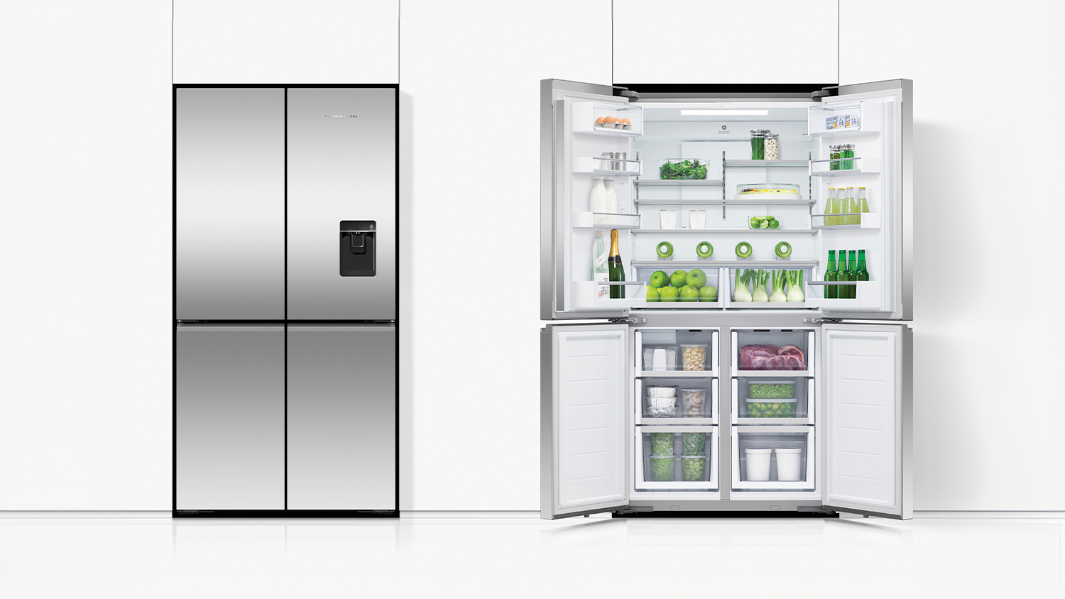 Fisher & Paykel 538L Quad Door Fridge Freezer with Ice & Water Dispenser - Stainless Steel (Series 7/RF605QNUVX1)