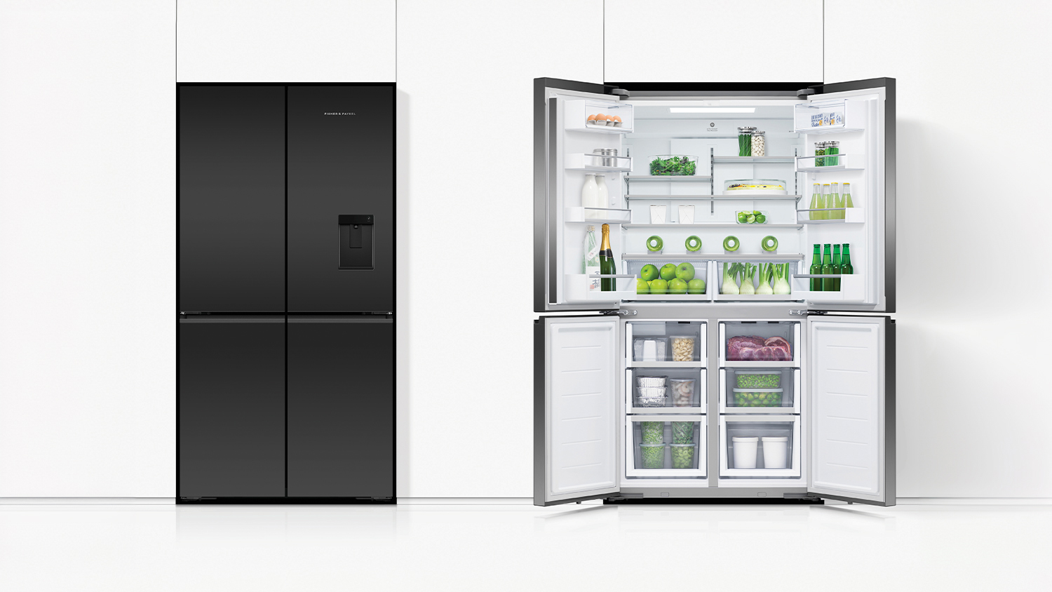 Fisher & Paykel 538L Quad Door Fridge Freezer with Ice & Water Dispenser - Black Glass (Series 7/RF605QZUVB1)