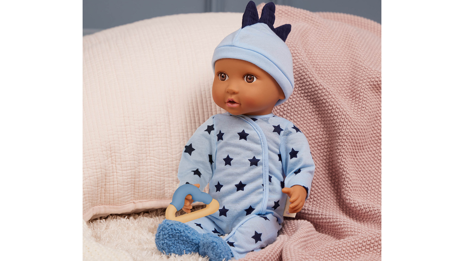 LullaBaby Baby Doll Outfit 14" - Blue Onesie with Slippers