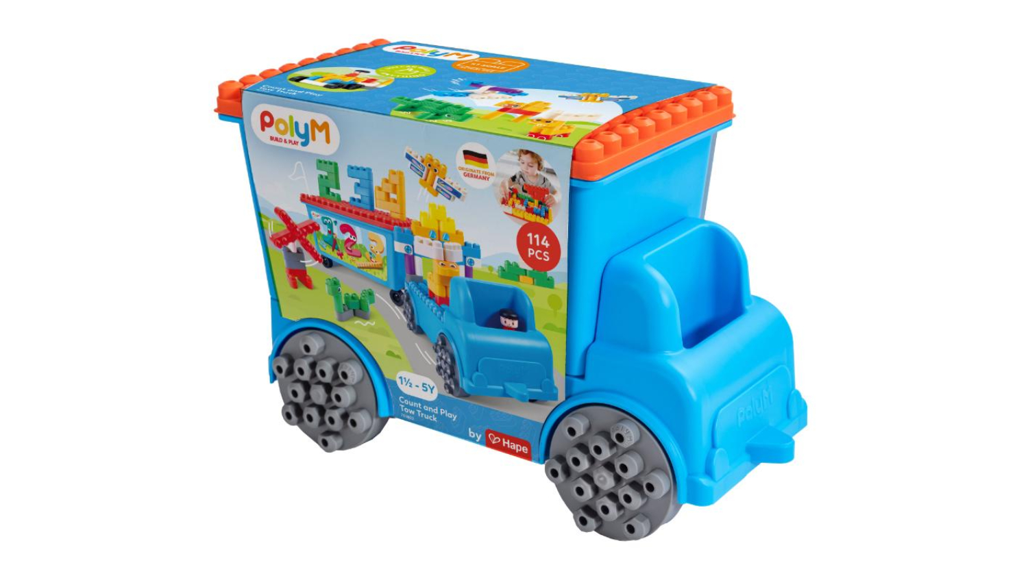 Hape PolyM Count And Play Tow Truck Builder Block Set 114pcs.