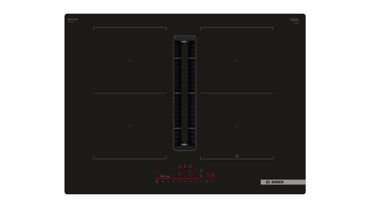 Bosch 70cm 4 Zone Induction Cooktop with Downdraft Rangehood - Black Glass (Series 6/PVQ711H26E)