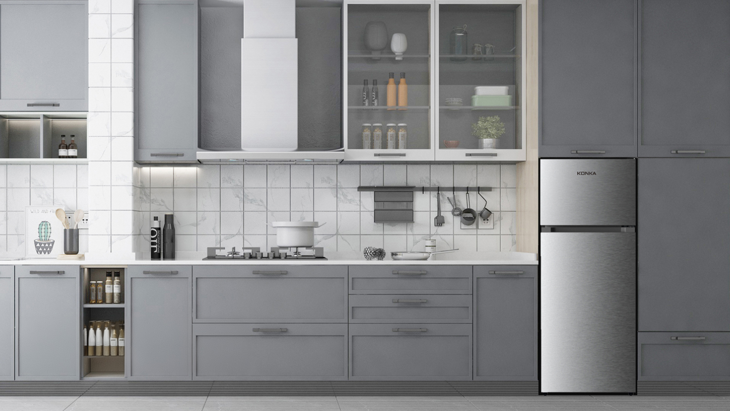 Konka 201L Top Mount Fridge Freezer - Stainless Steel (KRF-202S)