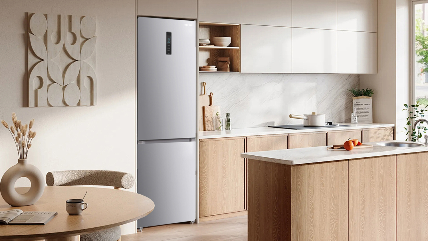 Konka 310L Bottom Mount Fridge Freezer - Stainless Steel (KRF-314S)