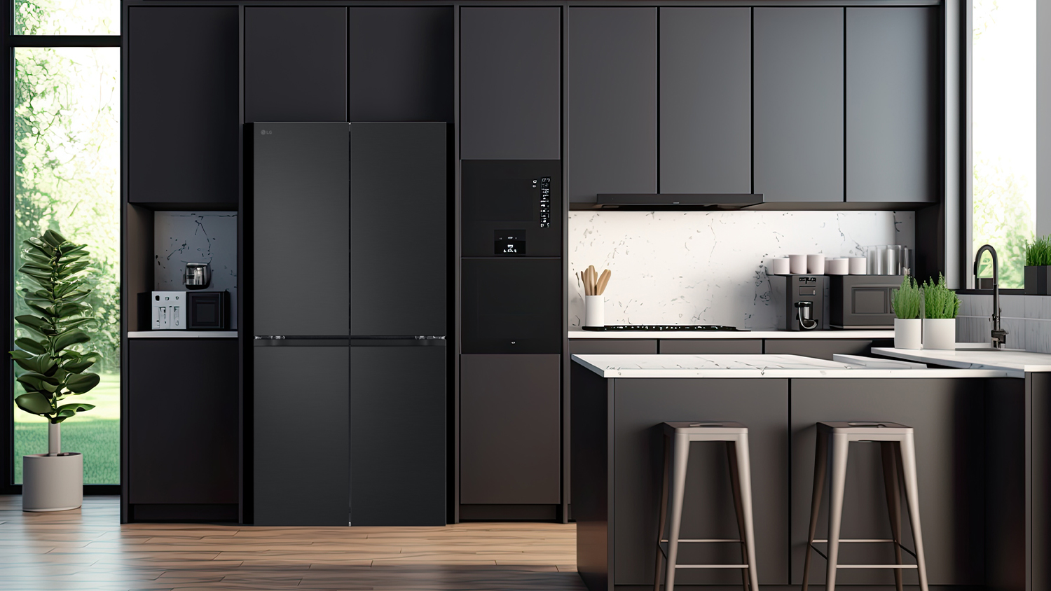 LG 530L Quad Door Fridge Freezer - Black (Slim/GF-B505MBL)