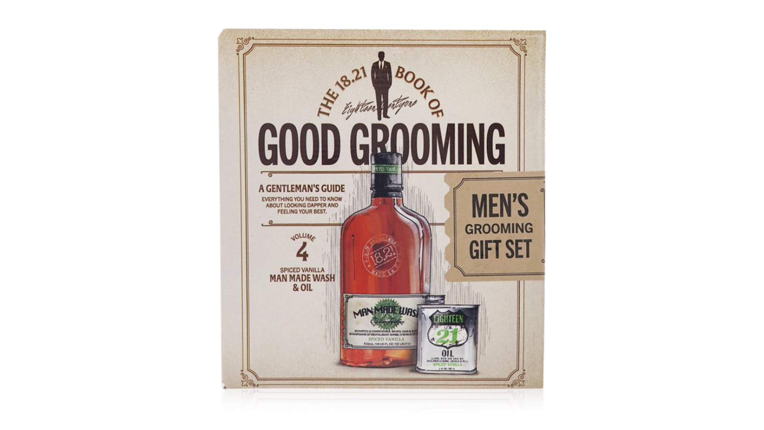 18.21 Man Made Book of Good Grooming Gift Set Volume 4: Spiced Vanilla (Wash 532ml + Oil 60ml) - 2pcs