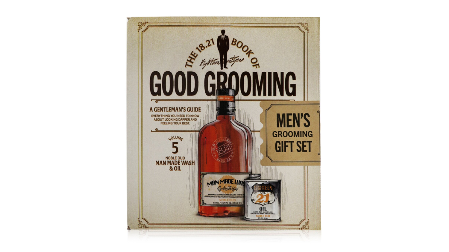 18.21 Man Made Book of Good Grooming Gift Set Volume 5: Noble Oud (Wash 532ml + Oil 60ml ) - 2pcs