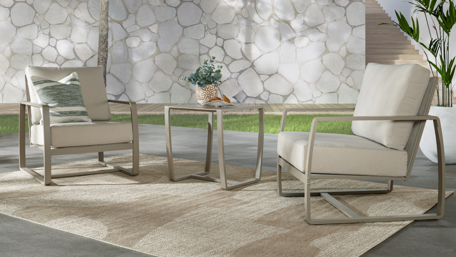 Cabana 3 Piece Bistro Beige Outdoor Lounge Setting