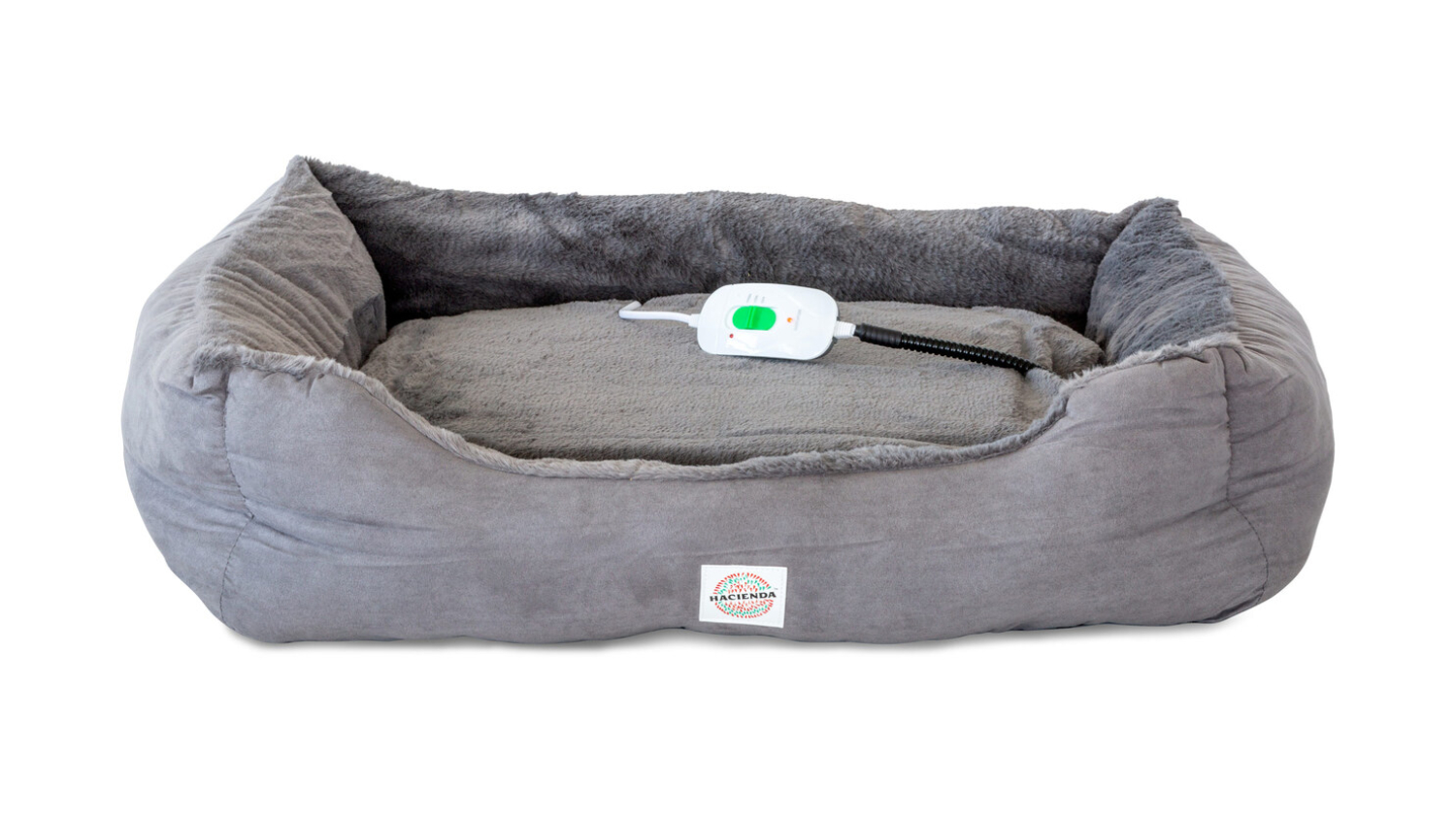 Hacienda Plush Heated Pet Bed with Faux Rabbit Fur Lining Medium - Grey
