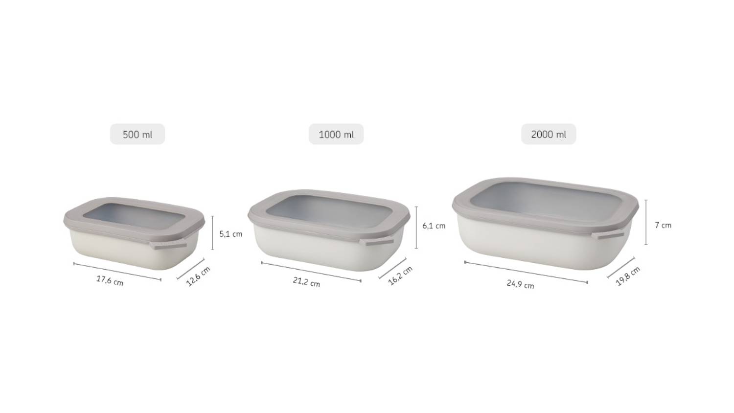 Mepal Cirqula Rectangular Food Storage Container System Small 3pcs. - Nordic White