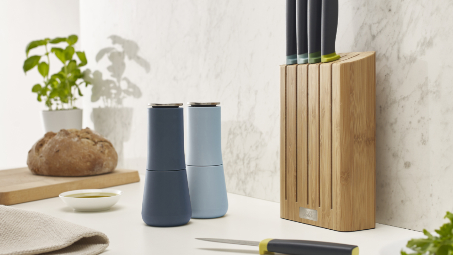 Joseph Joseph Milltop Modern Tidy Matching Salt & Pepper Grinders - Sky