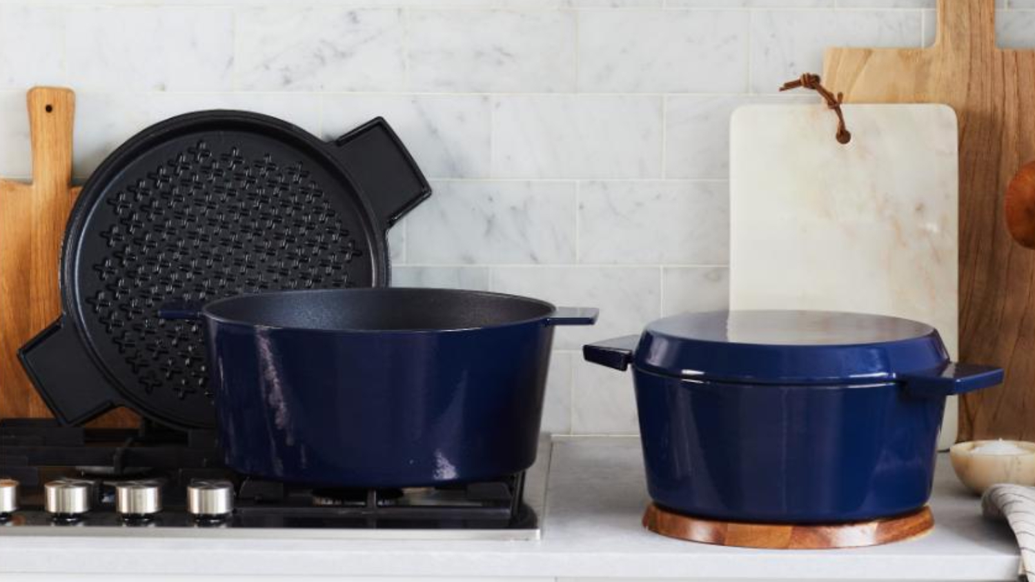 Stanley Rogers Cast Iron French Over Casserole Pot &amp; Lid 28cm - Mid Blue