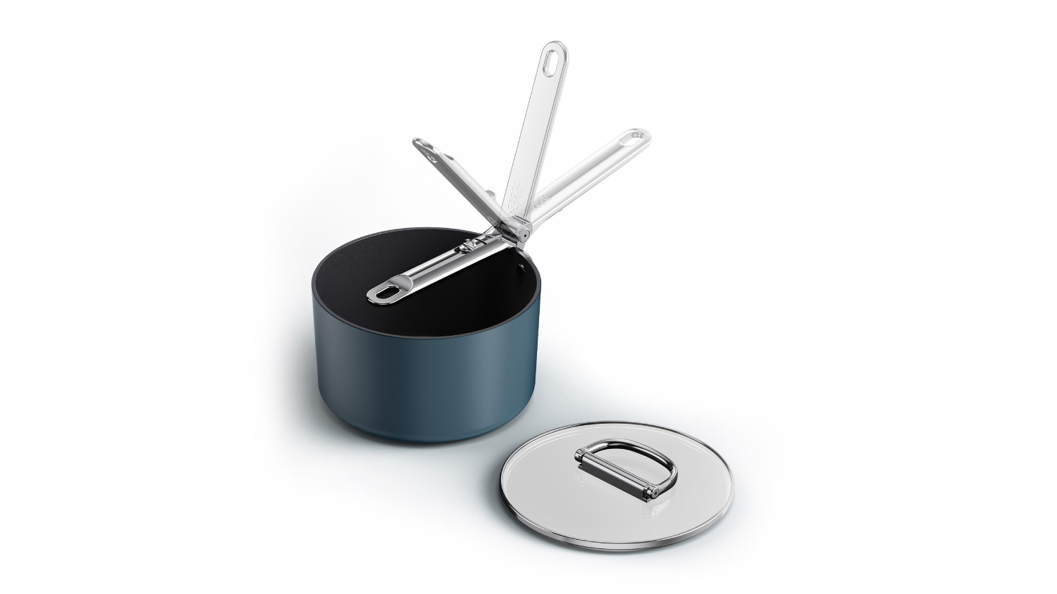 Joseph Joseph "Space" Non-Stick Saucepan with Lid, Fold-Away Handle 19cm - Navy