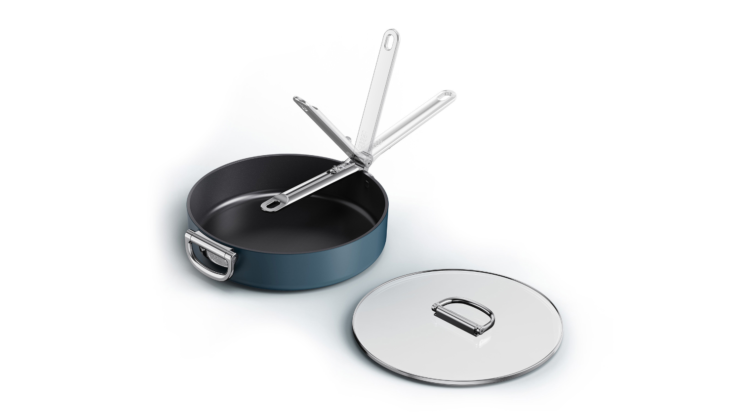 Joseph Joseph "Space" Non-Stick Saute Pan with Lid, Fold-Away Handles 28cm - Navy