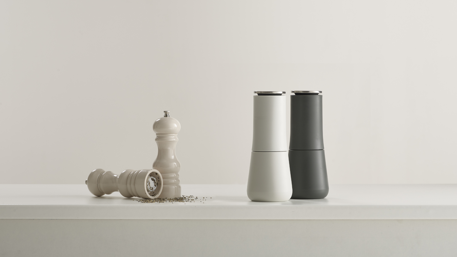 Joseph Joseph Milltop Modern Tidy Matching Salt & Pepper Grinders - Black/White