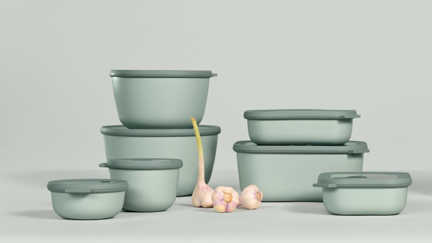 Mepal Cirqula Rectangular Food Storage Container System Small 3pcs. - Nordic Sage