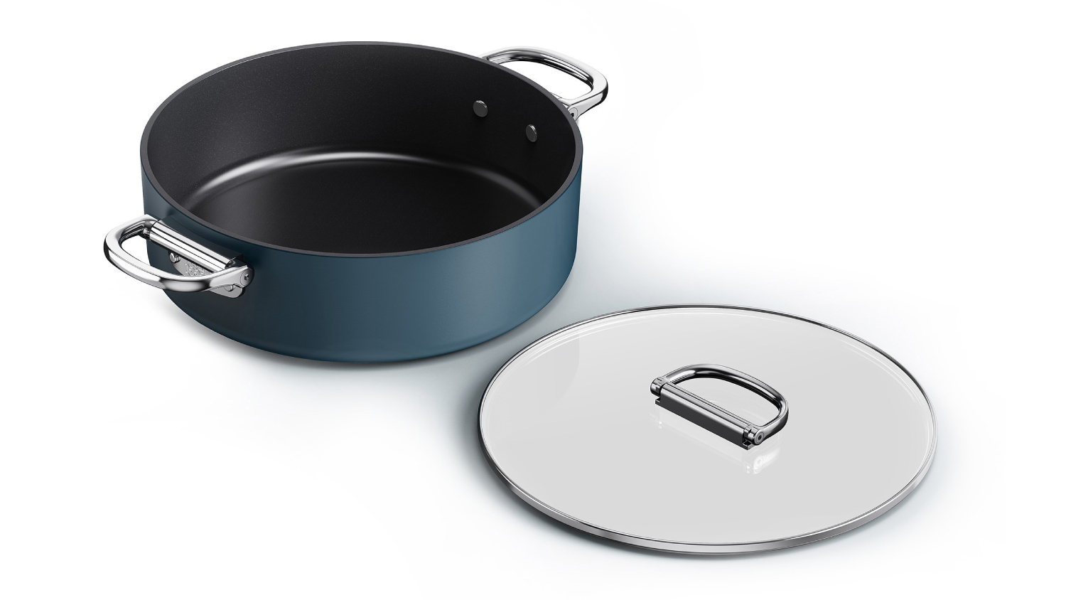 Joseph Joseph "Space" Non-Stick Shallow Casserole Dish with Lid, Fold-Away Handles 28cm - Navy