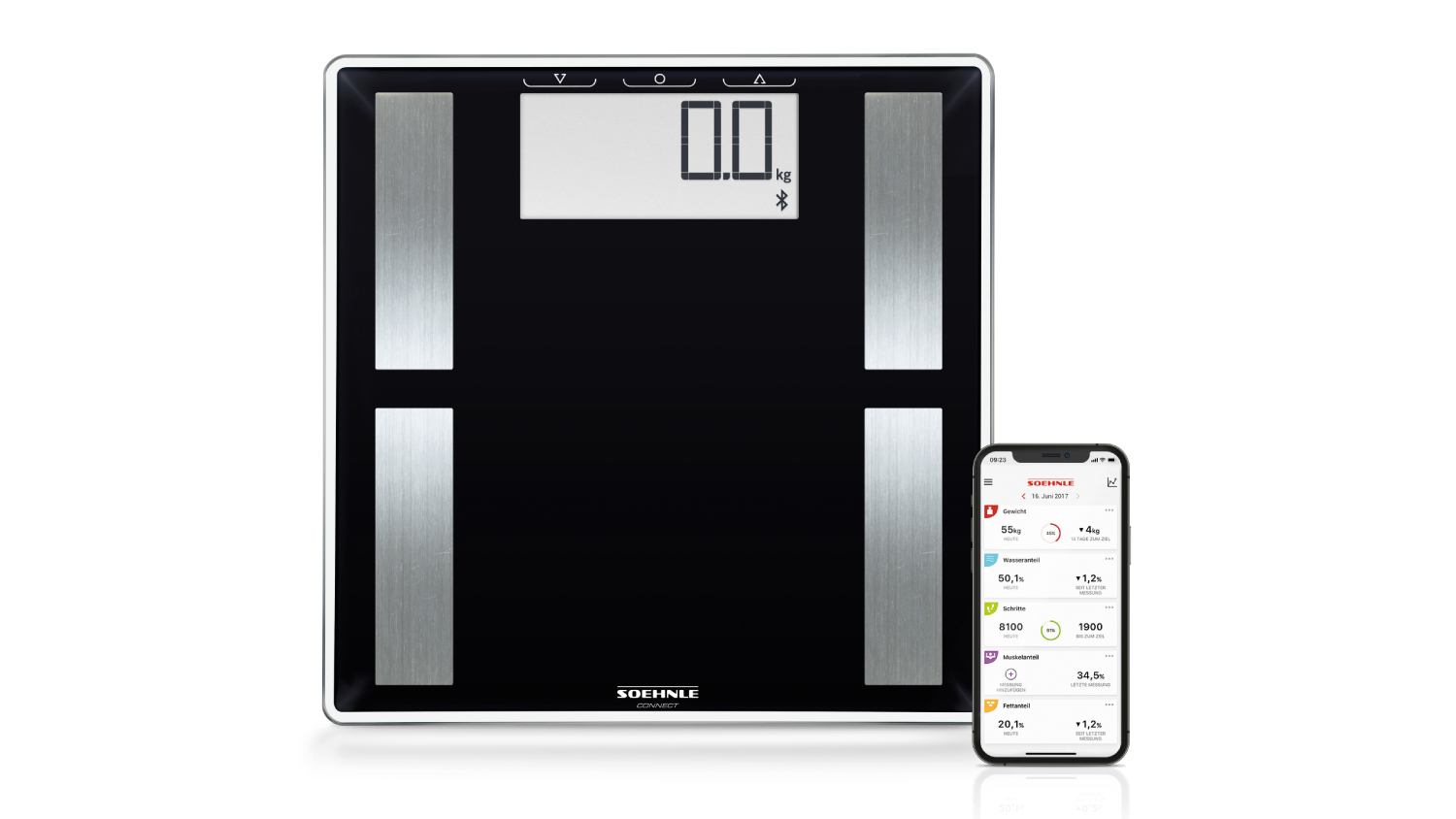 Soehnle Shape Sense 50 Body Analysis Bathroom Scales with Bluetooth, App Connectivity