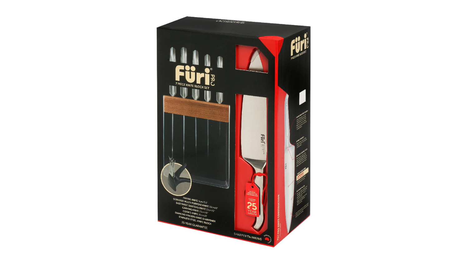 Furi Stainless Steel Knife and Knife Block Set with Sharpener 7pcs.