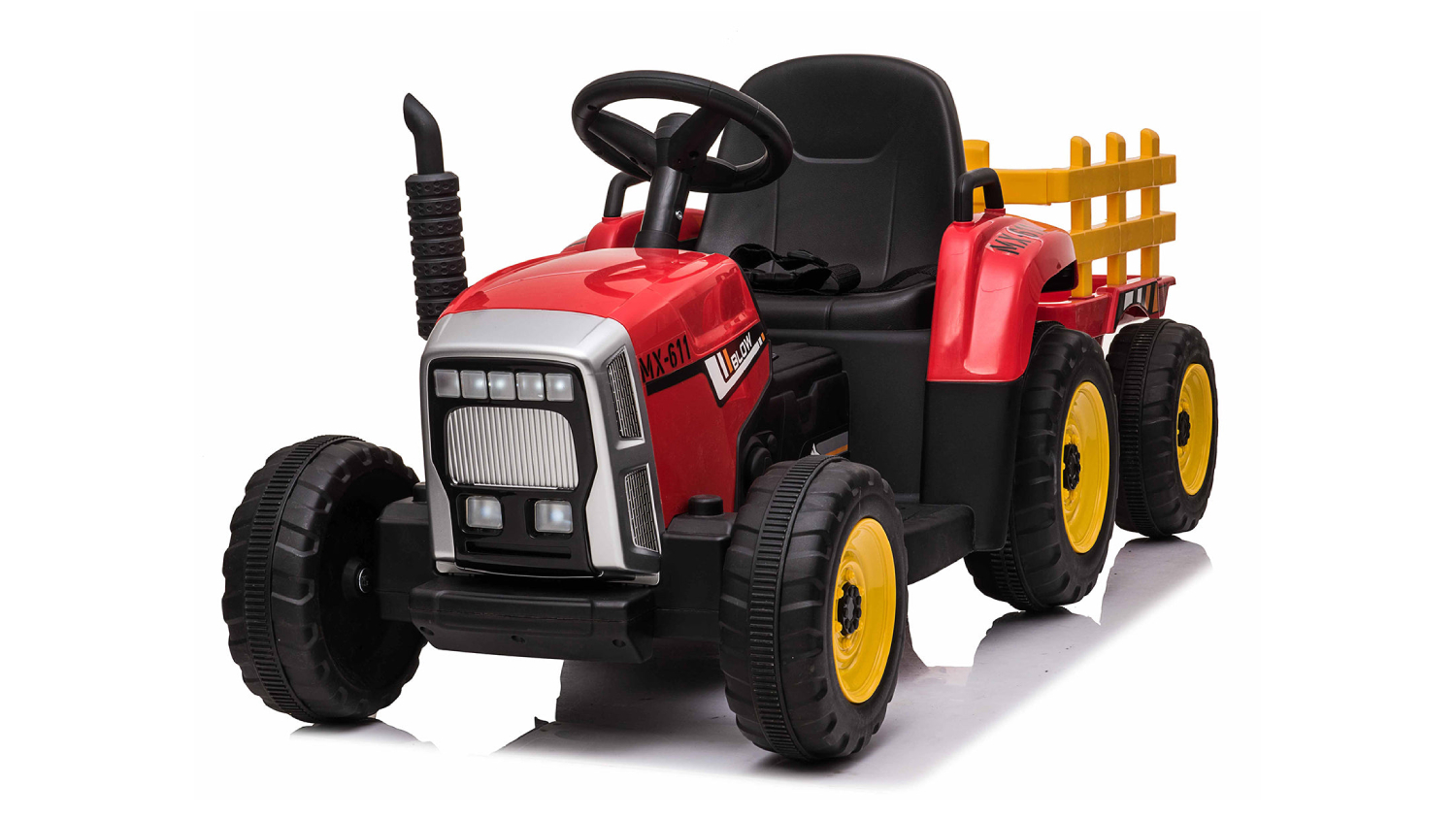 TSB Living Kids' Ride-On Tractor with Trailer, Music, Lights - Red