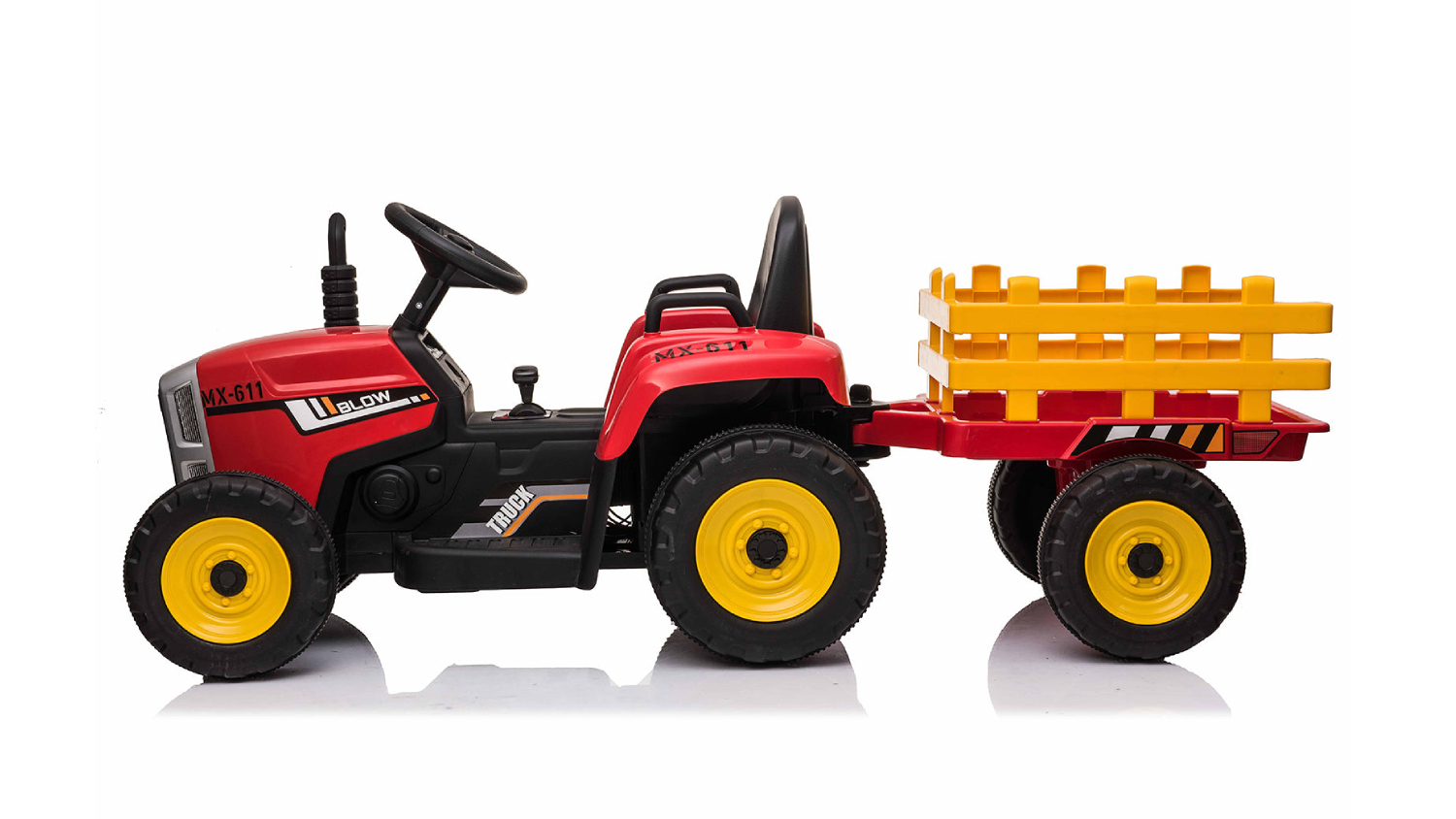 TSB Living Kids' Ride-On Tractor with Trailer, Music, Lights - Red