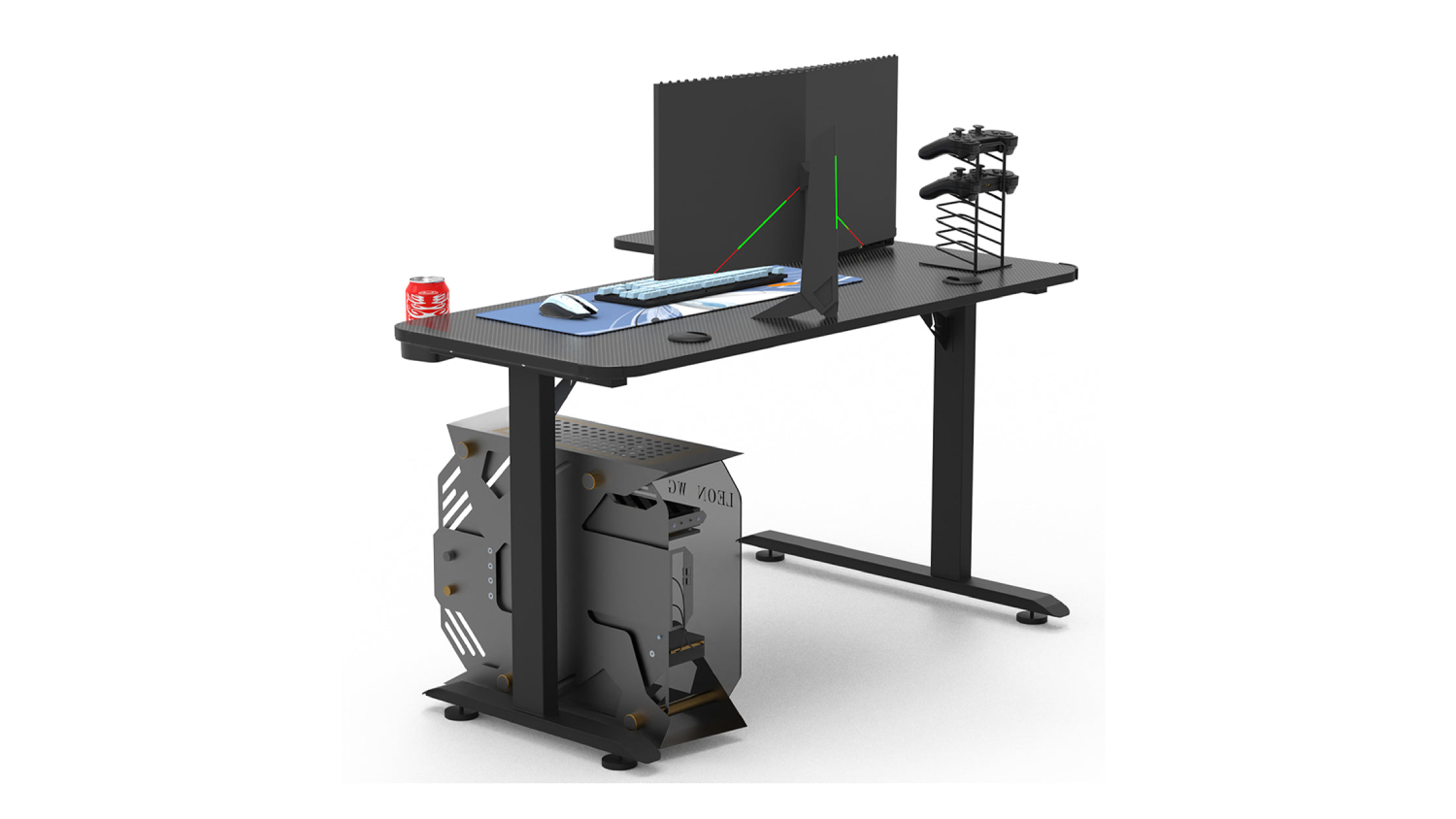 TSB Living Left-Handed L-Shaped Gaming Desk with Cup Holder, Headphone Hook - Carbon Fiber Texture