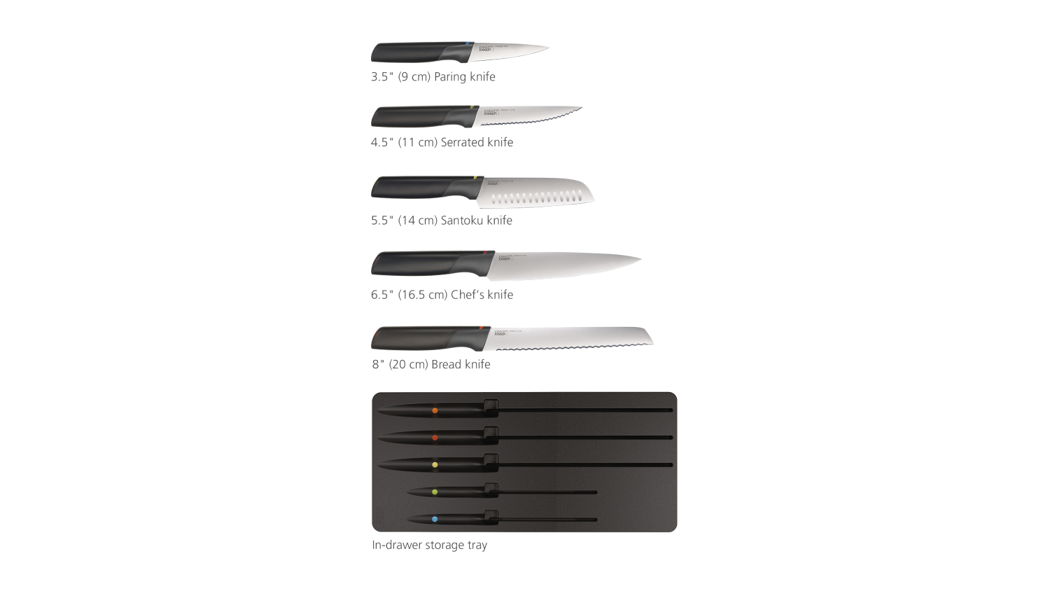 Joseph Joseph "Elevate" Knife Set with Drawer Storage Tray, Colour Coding 5pcs.