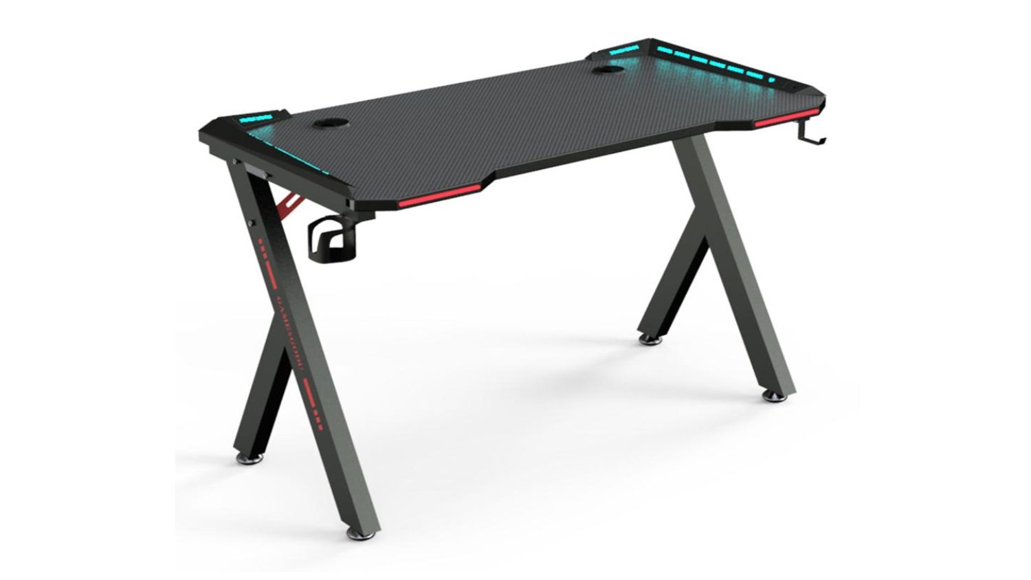 TSB Living R5 Gaming Table with Gamer LEDs, Headphone Hook 140cm - Carbon Fiber Texture