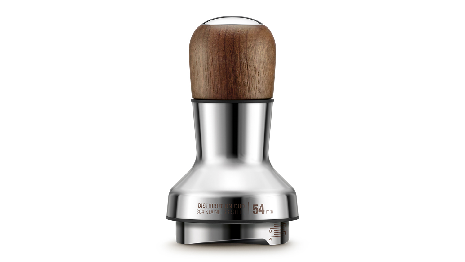 Breville the Distribution Duo with a wooden handle and a 54 mm size marking