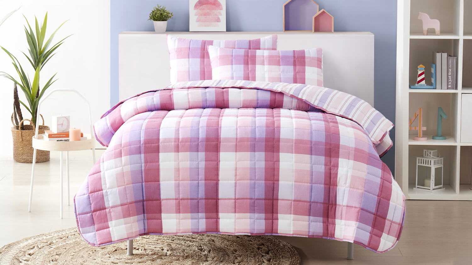 Memphis Check Pink Comforter Set by Creative Colours