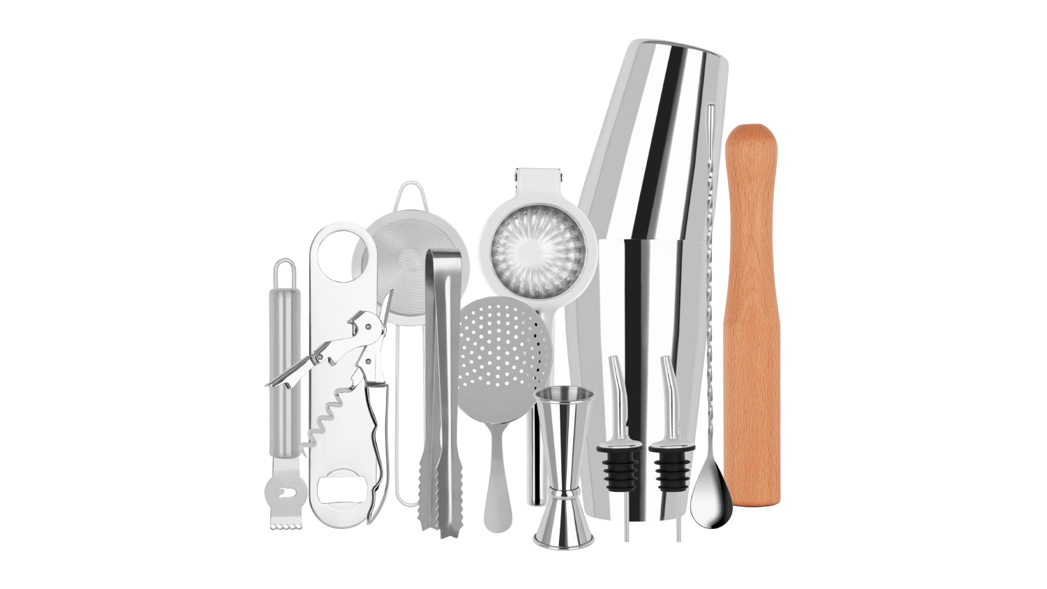 Zanzi Cocktail Set 14pcs. with Storage Roll - Stainless Steel