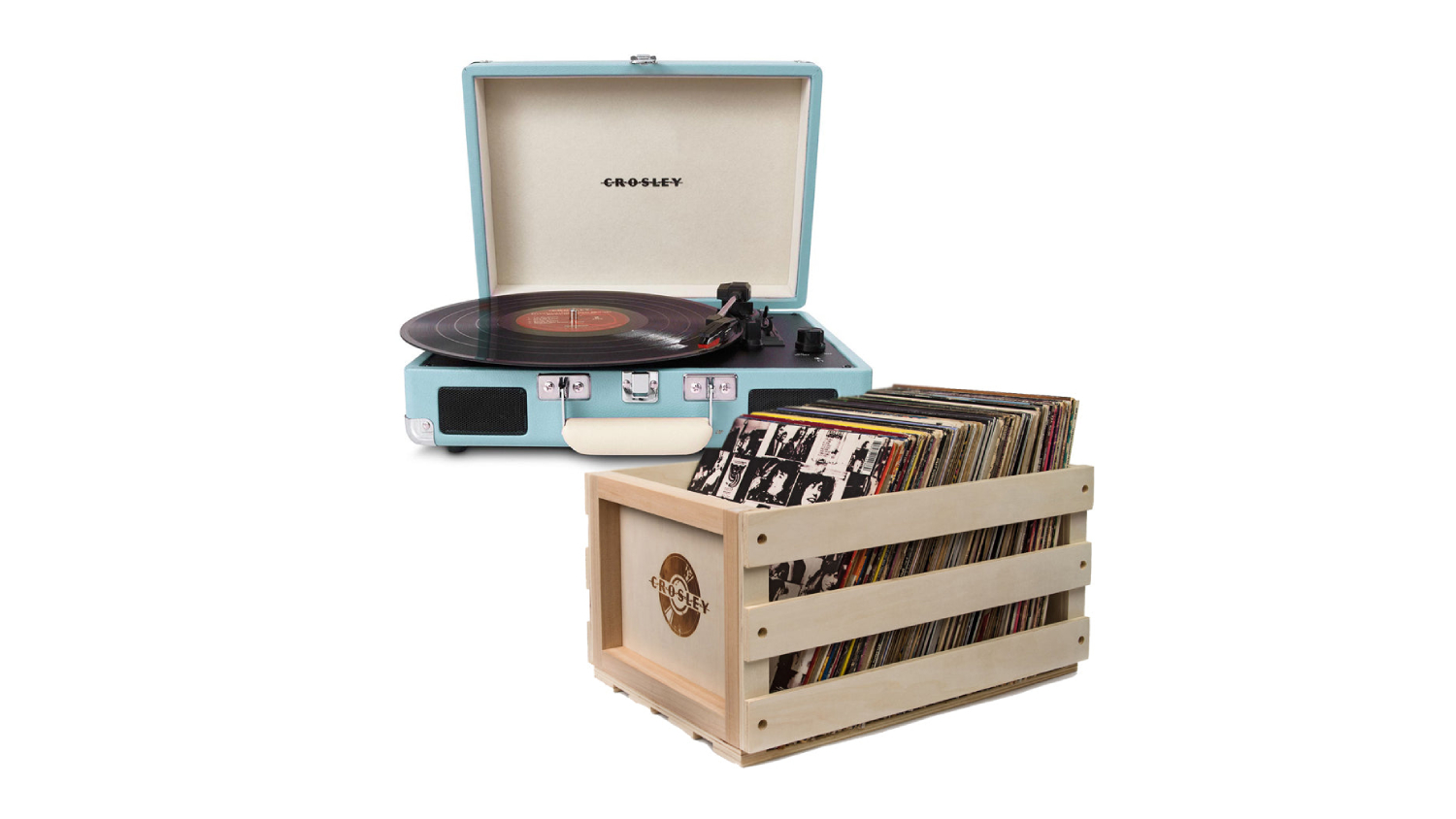 Crosley Cruiser Bluetooth Turntable with Crosley Record Storage Crate - Turquoise