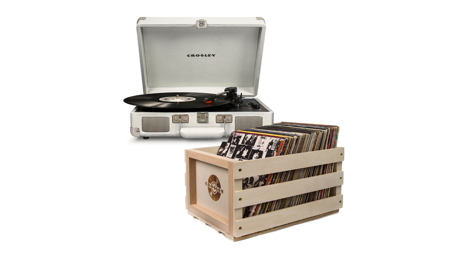 Crosley Cruiser Bluetooth Turntable with Crosley Record Storage Crate - White