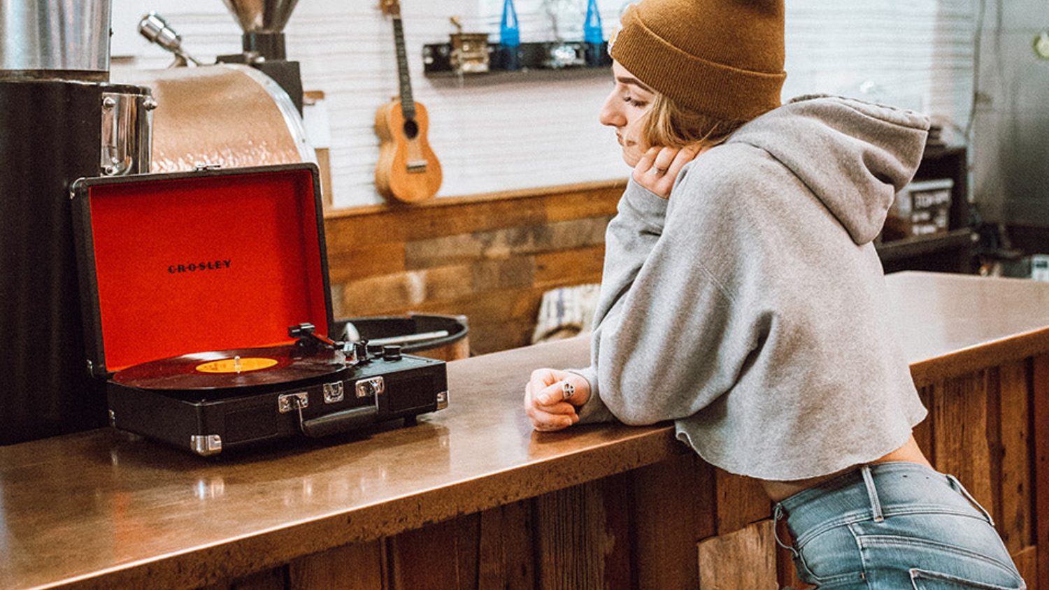 Crosley Cruiser Bluetooth Turntable with Crosley Record Storage Display Stand - Black