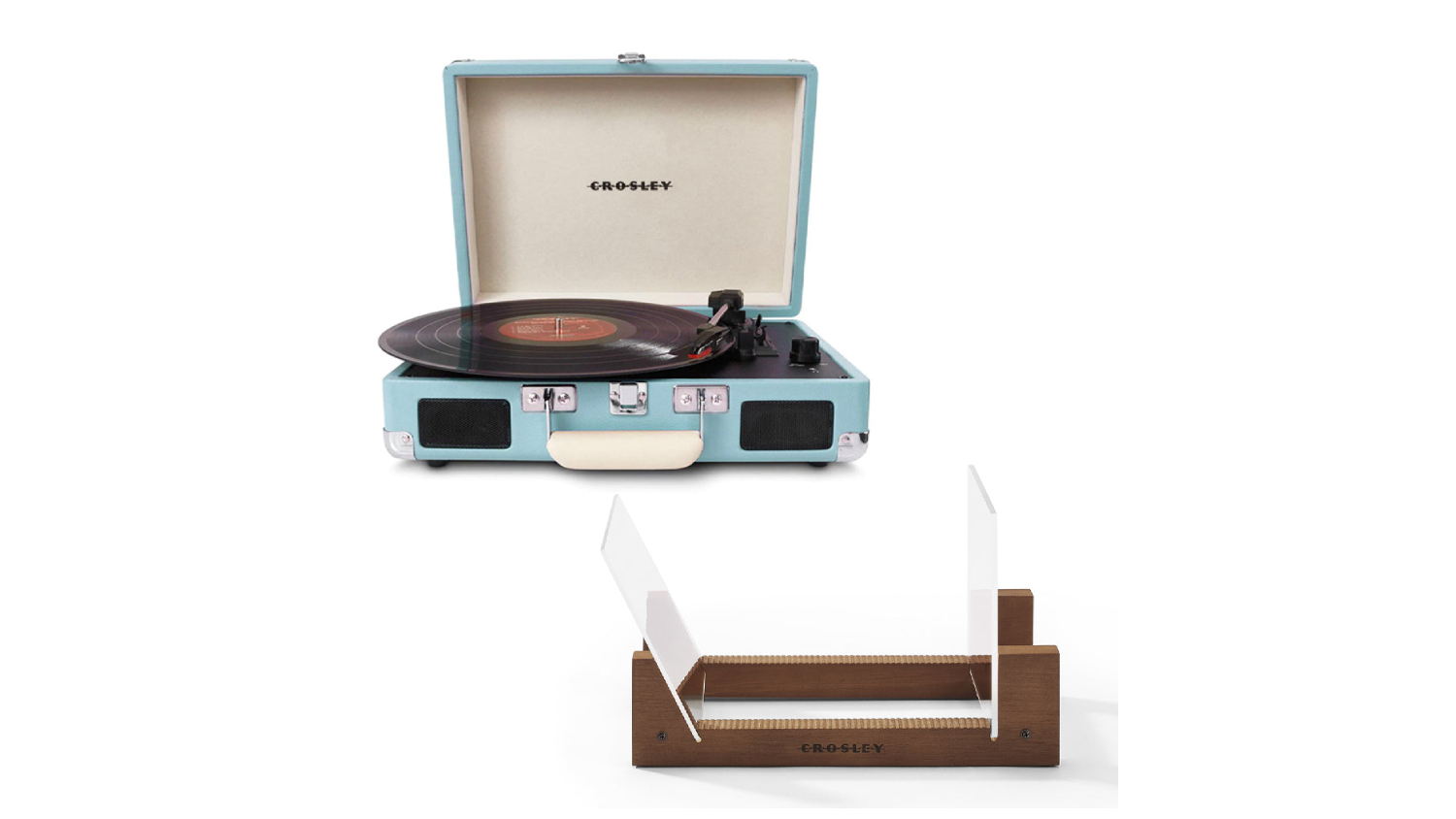 Crosley Cruiser Bluetooth Turntable with Crosley Record Storage Display Stand - Turquoise