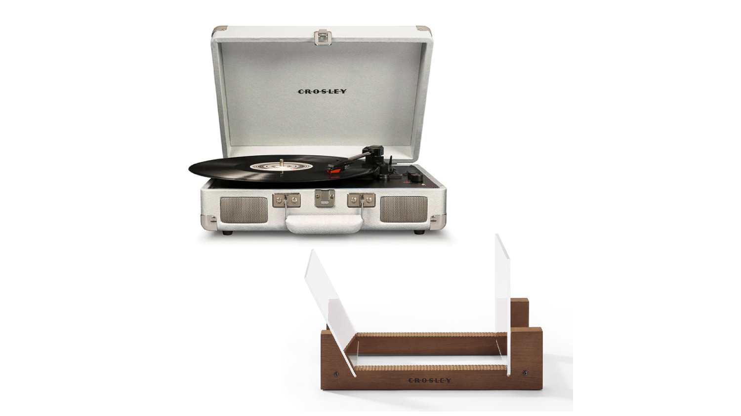 Crosley Cruiser Bluetooth Turntable with Crosley Record Storage Display Stand - White