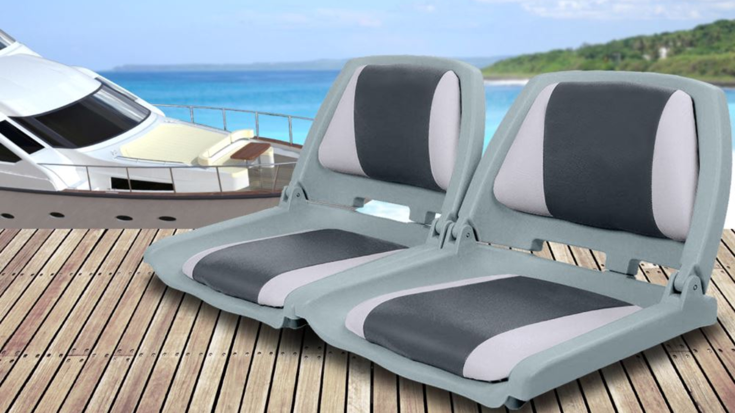 TSB Living Folding Swivel Wide Boat Seat 2pcs. - Grey/Charcoal