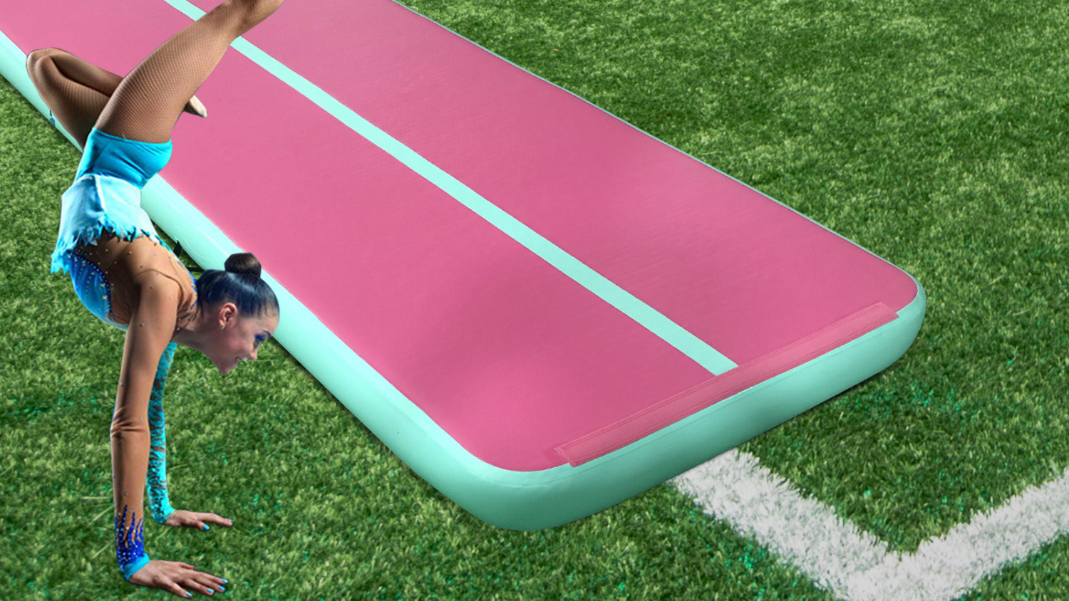 TSB Living Inflatable Gymnastics Air Track 3 x 1m - Pink/Green