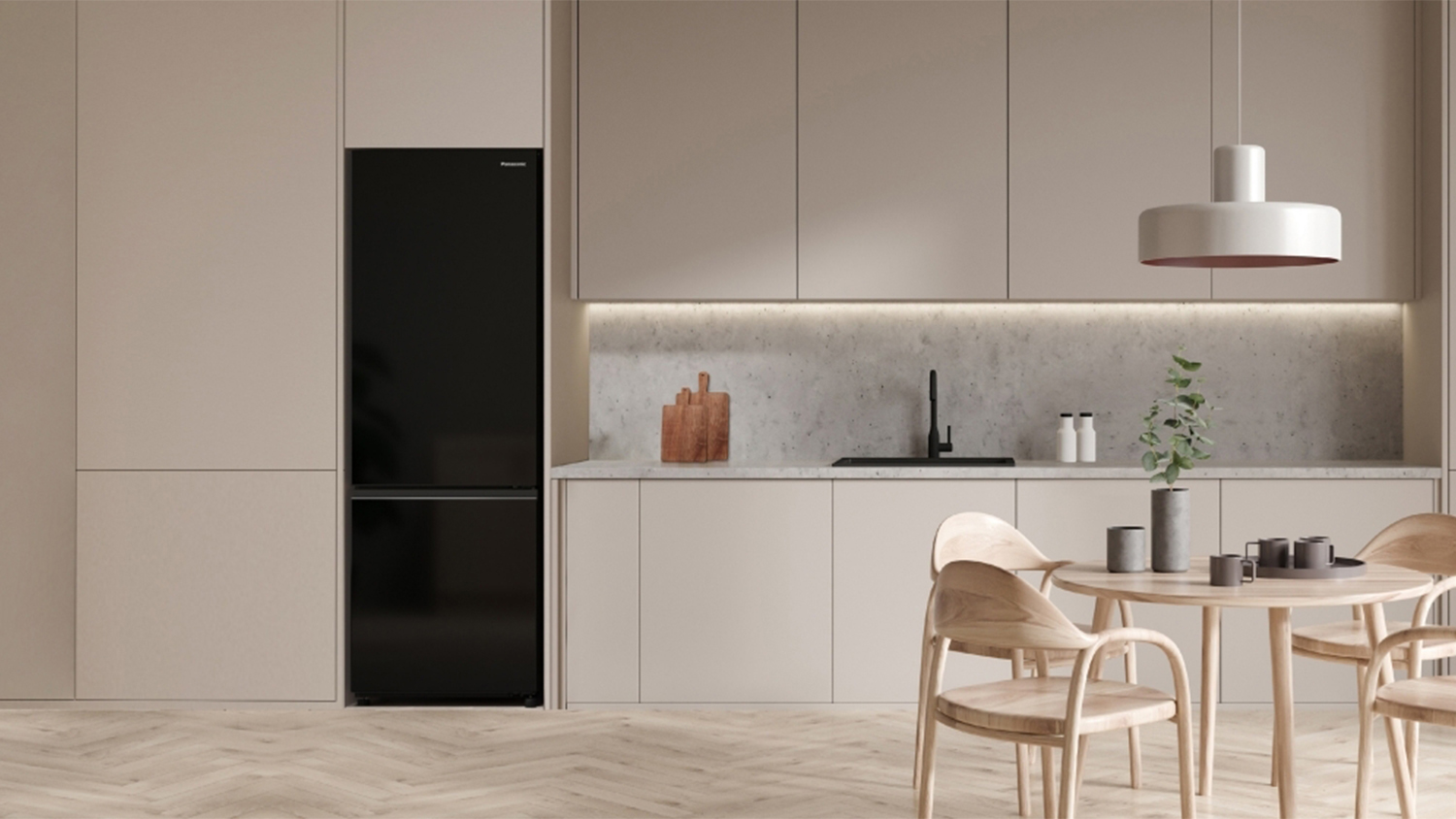 Panasonic 332L Bottom Mount Fridge Freezer - Black Gloss Steel (NR-BV361BPKA)