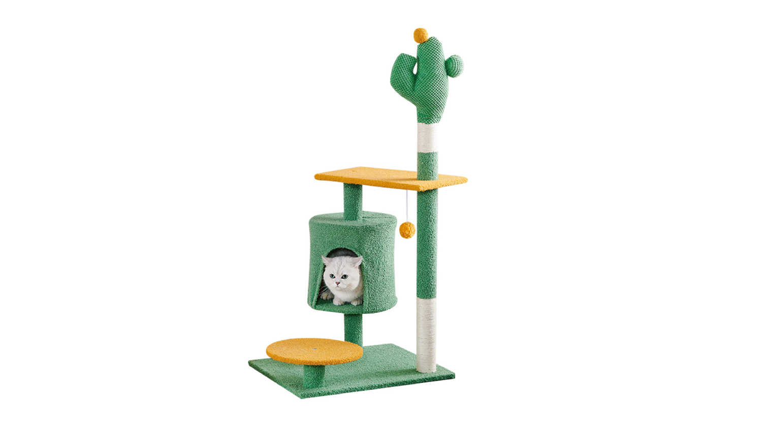 TSB Living-Themed Cat Tree with Hidey Hole, Pompom, Platforms 1.15m - Saguaro Cacti